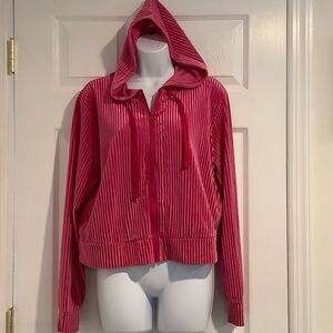 COLSIE Hot Pink Ribbed Shimmery Velvet-like   Hoddie Hooded Zip Up Sweatshirt M